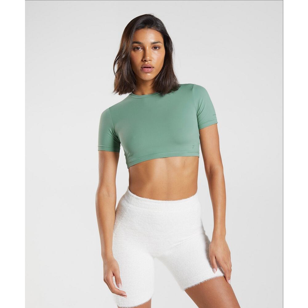 Gymshark DNU Whitney Short Sleeve Crop Top - Leaf Green - S - Picture 2 of 6